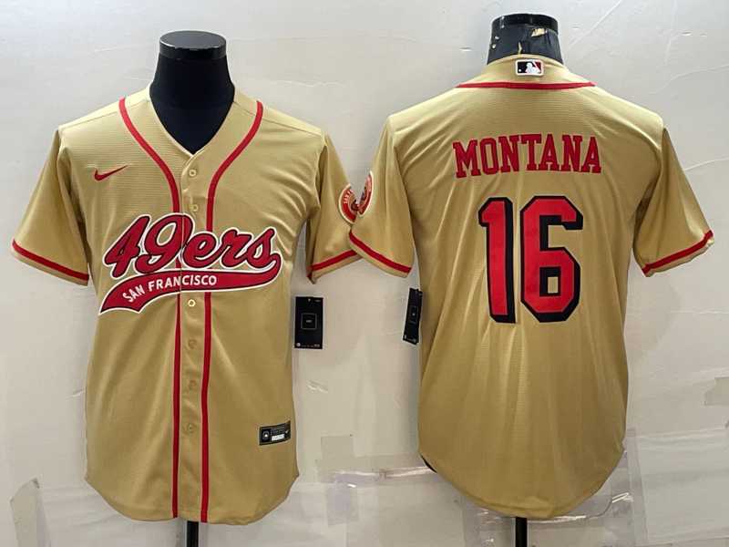 Men%27s San Francisco 49ers #16 Joe Montana Gold Color Rush With Patch Cool Base Stitched Baseball Jersey
